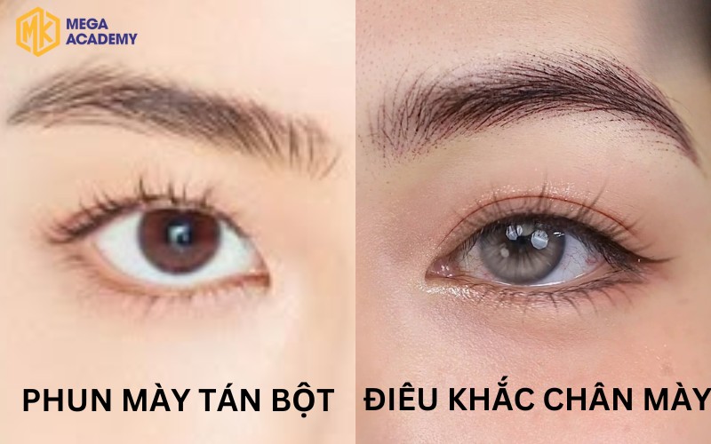 So sánh phun tán bột và điêu khắc lông mày